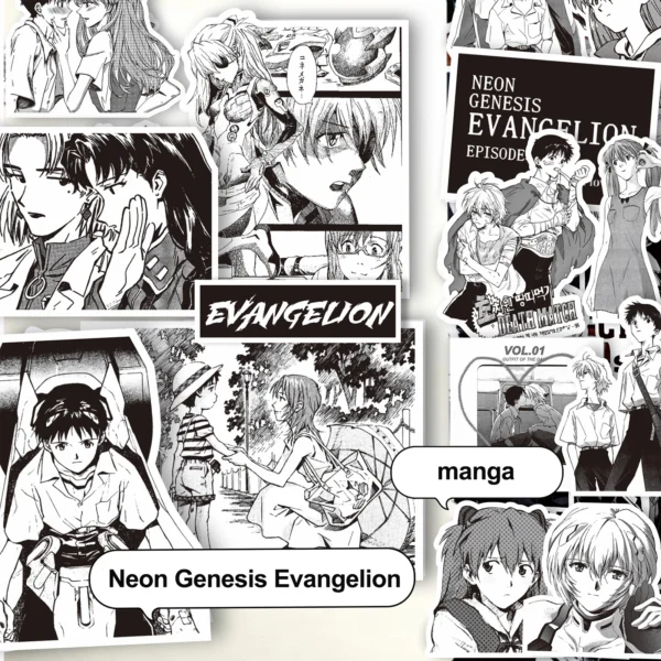 60/70pcs Neon Genesis Evangelion Black and White Sketch Stickers - Image 2