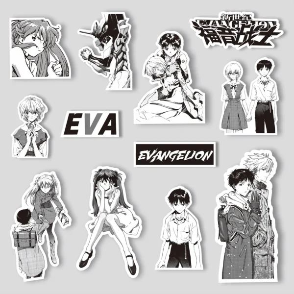 60/70pcs Neon Genesis Evangelion Black and White Sketch Stickers - Image 4